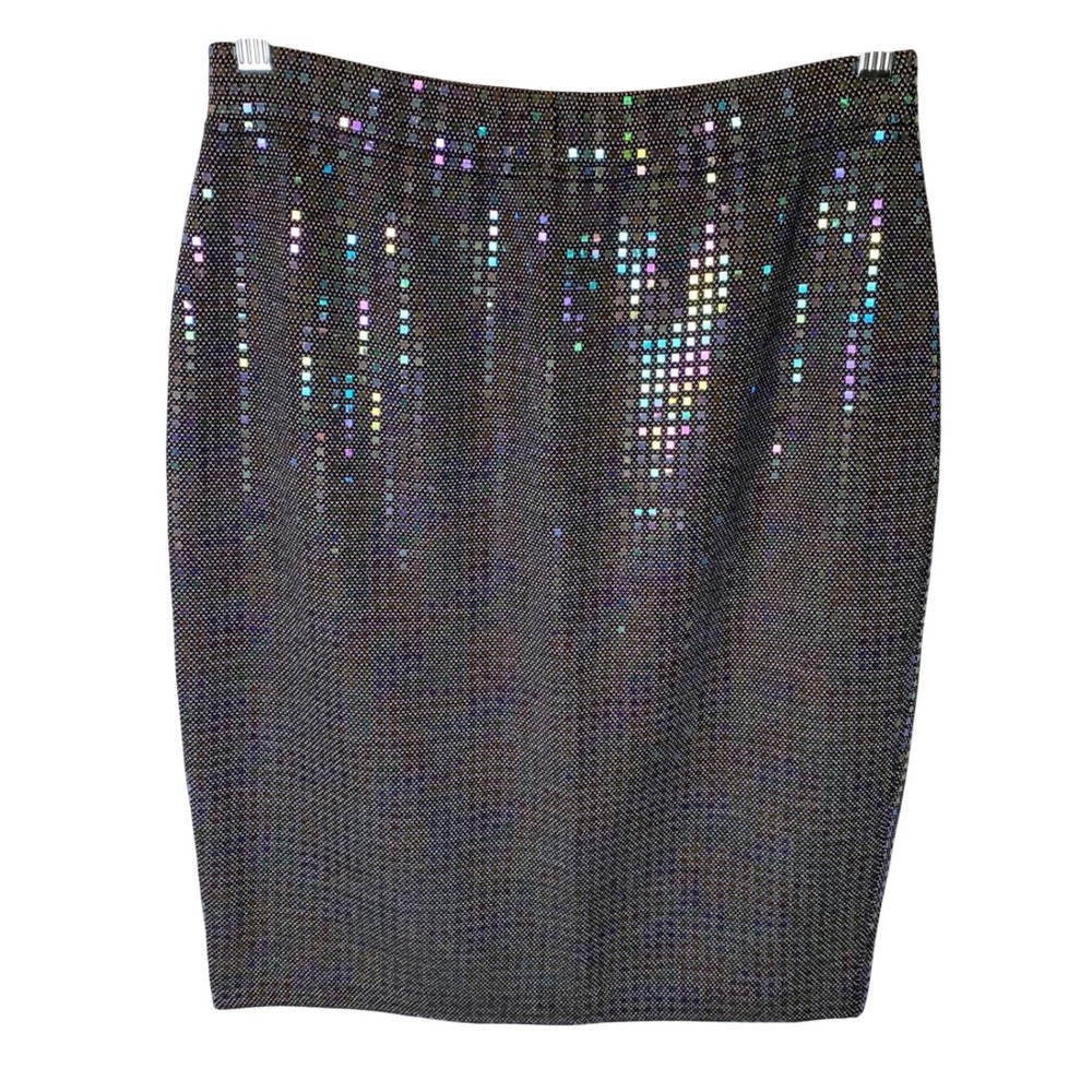 St. John Couture Pencil Skirt Women 4 Black Multi Holographic Sequin Glam Party